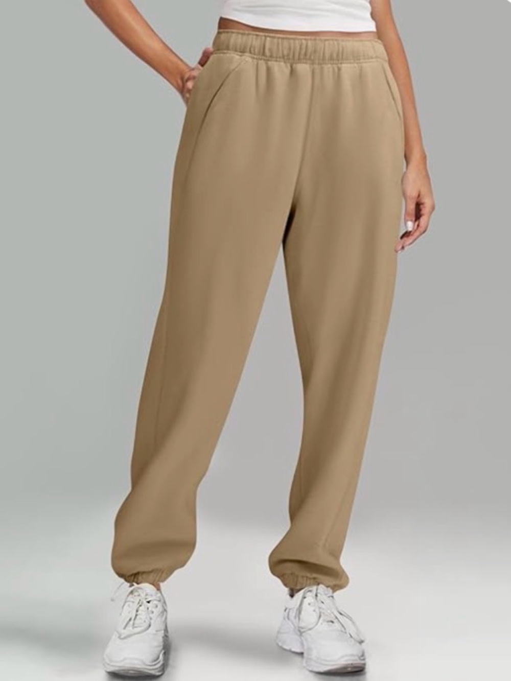 Amazon Women's Elastic-Waist Tan Joggers with Cuffed Ankles